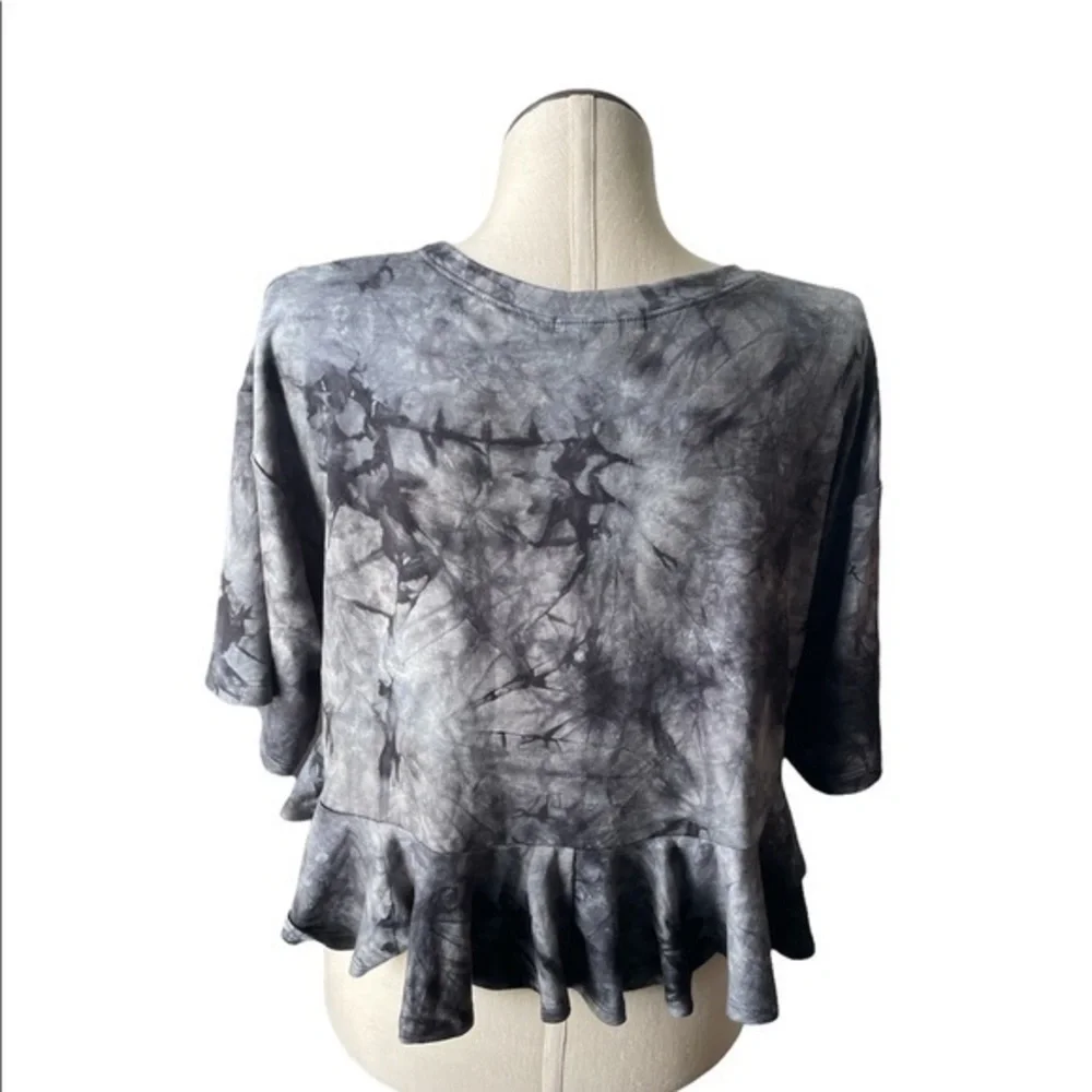 Good Luck Gem crop top tie dye peplum bottom shirt black Sz XL